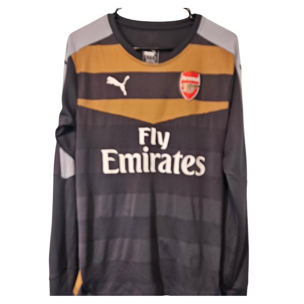 Puma Arsenal FC 2015-16 Petr Cech #1 Goalkeeper Jersey Grey Gold Mens Medium